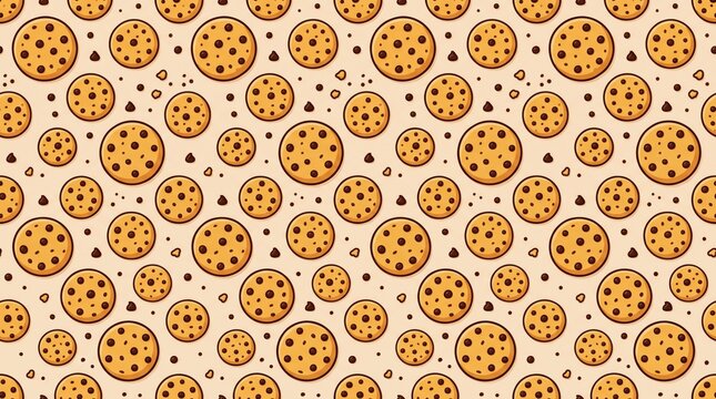 Chocolate chip cookies seamless vector pattern for bakery packaging