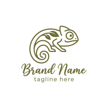 Line art chameleon lizard nature logo illustration.