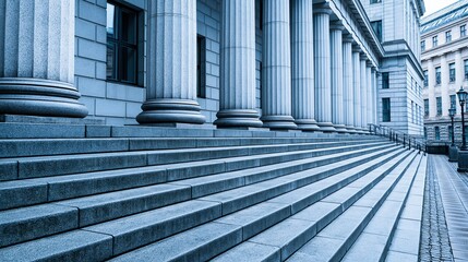 Obraz premium Grand Stone Staircase Leading Up to Neoclassical Government Building Facade with Ionic Columns