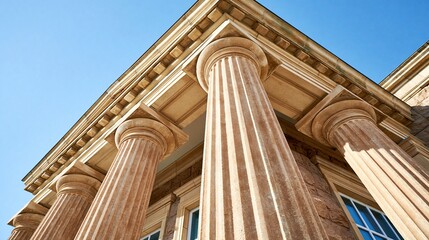 Obraz premium Ornate Classical Architecture With Large Fluted Columns Against a Clear Blue Sky