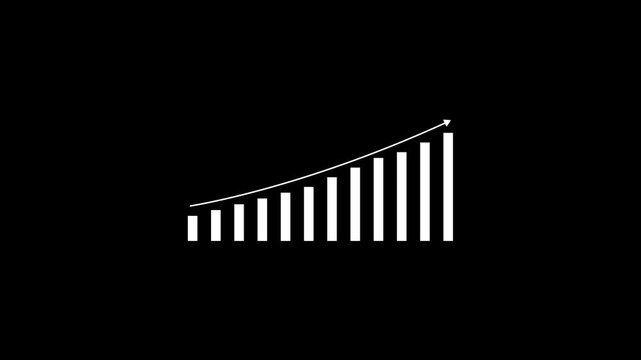 White Bar Graph with an Upward Trending Arrow and Increasing Vertical Bars on a Black Background Representing Growth Success Progress and Positive Financial Trends in Business or Economics with a