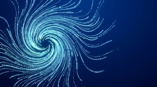 Abstract digital vortex of glowing particles and light trails