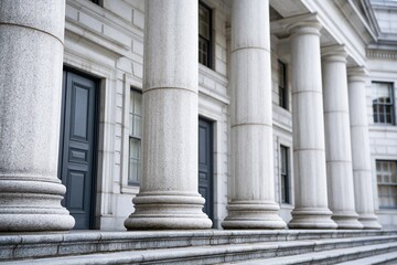 Obraz premium Grand Classical Architecture: Majestic Stone Columns of a Government Building or Courthouse Entrance