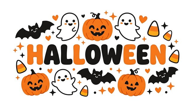 Colorful halloween illustration with ghosts, pumpkins, and bats , Happy halloween 2026, Halloween 2026, Halloween, Halloween design, Halloween Poster Design .
