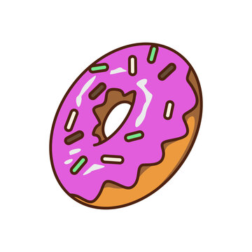 Pink Strawberry Iced Donut Vector Illustration Bakery and F&B Sweet Pastry Graphic