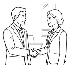 Fototapeta premium Vector illustration of a man and woman shaking hands in a business meeting