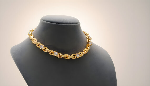Elegant gold chain necklace with diamonds on mannequin bust