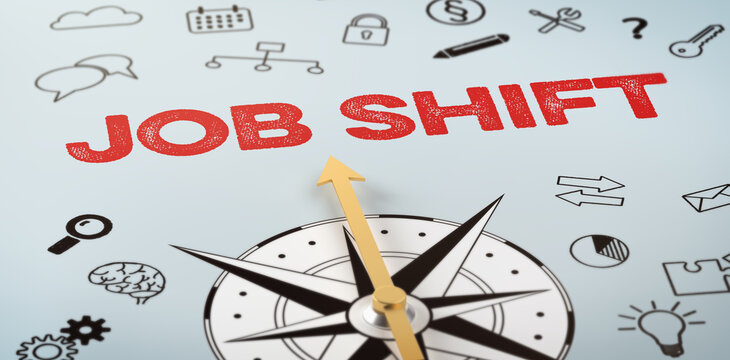 A compass with text and icons - Job Shift