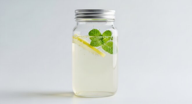 glass jar with lemonade and mint