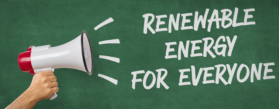 A man holding a megaphone - Renewable energy for everyone