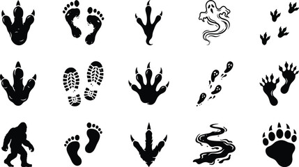 Obraz premium Collection of various monster and creature footprints for spooky halloween party decorations and creative graphic design projects