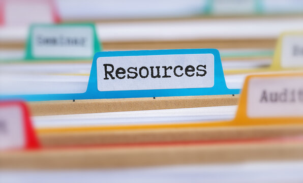 File folders with a tab labeled Resources