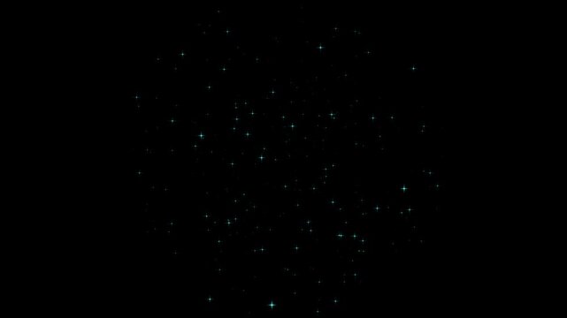 A dynamic cartoon-style hit effect featuring an energetic explosion with Blinking stars shine particles animation, hit particle effect circle shock wave animation on black background.4k video