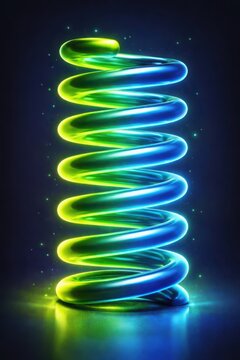 Glowing spiral coil shifts from vivid green to electric blue gradient