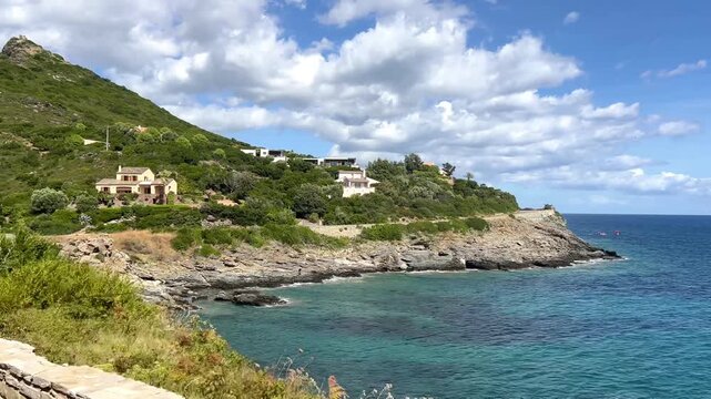 Corsica island panorama of rocky coast and blu sea of Cap Corse, France. 