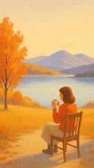 Fototapeta premium Serene autumn landscape mobile wallpaper.
