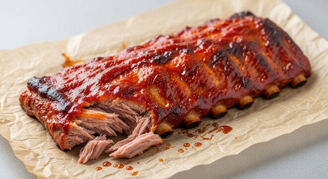 Delicious BBQ ribs on parchment paper
