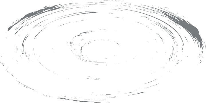 A minimalist grey circular brush stroke vector element with a textured ink ripple effect.