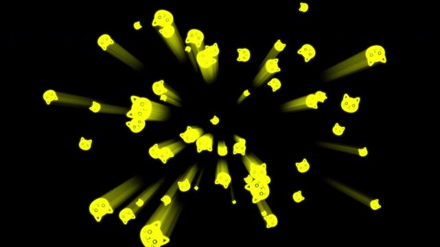 A video in which multiple cat faces shoot out like fireworks and then disappear alpha channel