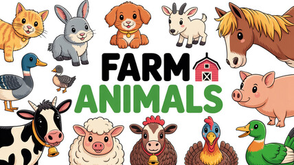 Naklejka premium Farm animals illustration with various species illustration barnyard livestock farmyard graphics friendly