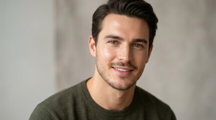 Obraz premium Close Up Portrait of Handsome Young Man Smiling at Camera with Natural Light