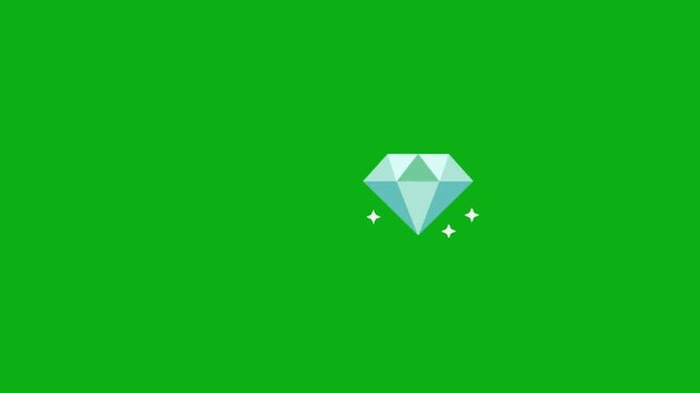Diamond gem luxury jewel icon on green screen chromakey background 2d animated cartoon animation perfect for professional video editing chroma key compositing and stock footage production globally
