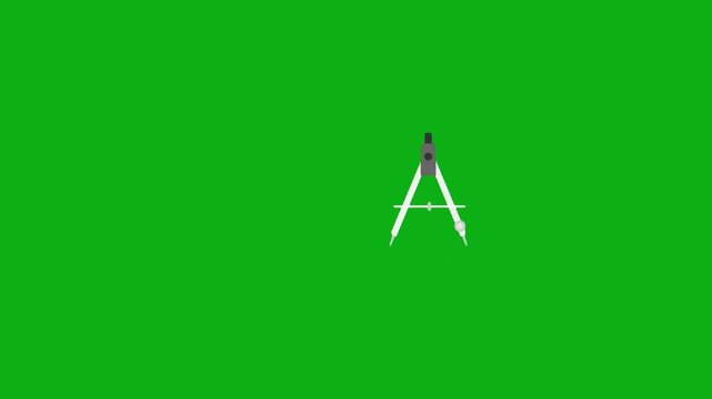 Drawing compass geometry tool icon on green screen chromakey background 2d animated cartoon animation perfect for professional video editing chroma key compositing and stock footage production
