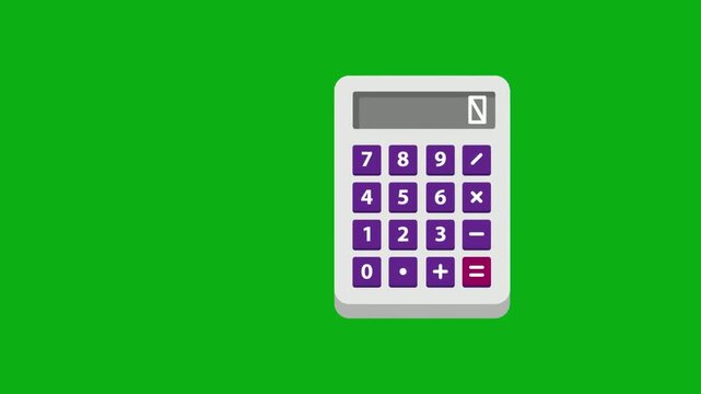 Calculator math tool icon on green screen chromakey background 2d animated cartoon animation perfect for professional video editing chroma key compositing and stock footage production globally