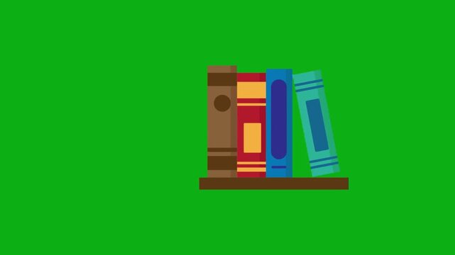 Stack of books education icon on green screen chromakey background 2d animated cartoon animation perfect for professional video editing chroma key compositing and stock footage production globally