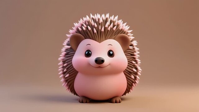 Cute Cartoon Hedgehog 3D Character Rendering with Quills Soft Pink Tone