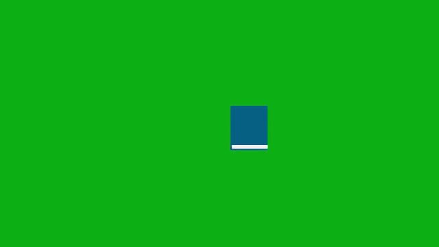 Blue book with pencil writing icon on green screen chromakey background 2d animated cartoon animation perfect for professional video editing chroma key compositing and stock footage production