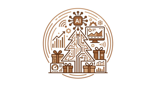 A digital circuit tree icon for modern technology holiday themes