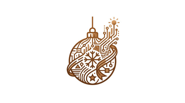 A digital holiday ornament with circuit board patterns and snowflake