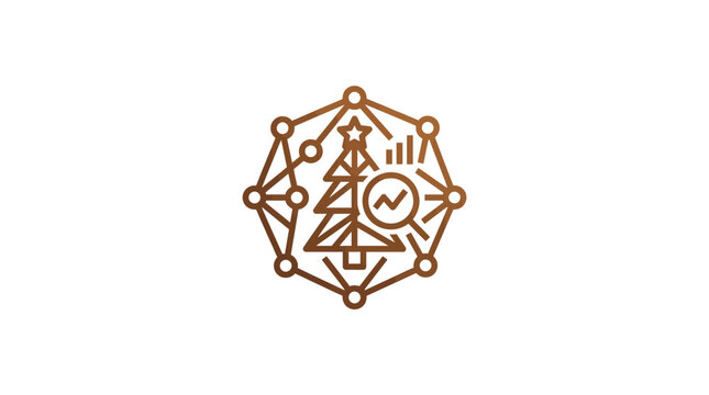 A digital icon showing a festive tree with data analysis symbols