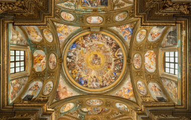 Fototapeta premium Salerno - The baroque fresco of “Paradiso Salernitano” - Glory of Holy Trinity among the saints and Evangelists - Chiesa di San Giorgio by Angelo Solimena (1674‑1675)