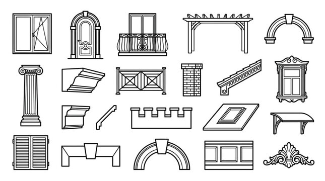 Architectural Elevation CAD Block Collection with Line Art Building Details