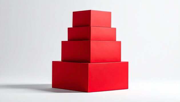 Red stacked box pyramid tower insolated on white background 