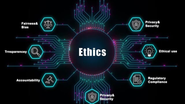 AI ETHICS and secure technology governance. businessman using digital tablet with ai ethics cybersecurity representing ethical artificial intelligence, 4k animated motion video