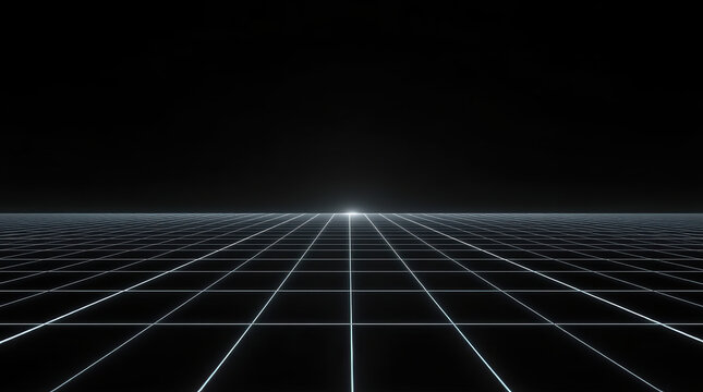 Minimal laser grid horizon with glowing perspective lines and subtle futuristic light