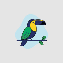 Fototapeta premium Minimalist flat toucan bird perched on a branch.