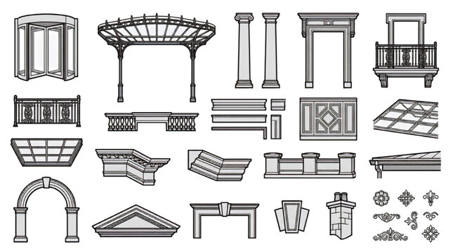 Architectural Facade CAD Block Collection with Elevation Molding and Arch Details