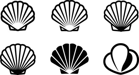 Scallop Shell Icon Collection Set with Outline and Solid Marine Sea Shell Vector Designs © MdMotahar