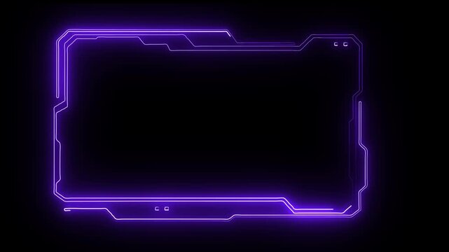 Neon purple hud digital interface frame with pulsing circuitry overlay for sci-fi ui