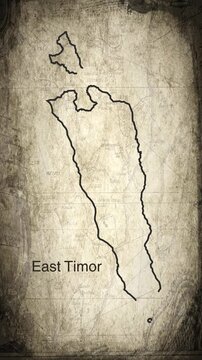 East Timor map animation vertical video drawn on a cartography paper background