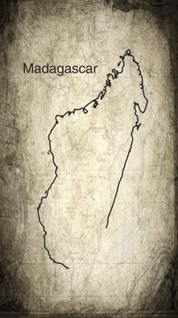 Madagascar map animation vertical video drawn on a cartography paper background