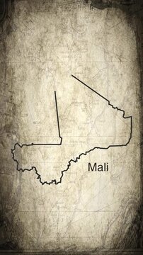 Mali map animation vertical video drawn on a cartography paper background