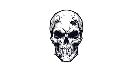 Obraz premium Detailed Skull Illustration with Cracked Bone and Sharp Fangs