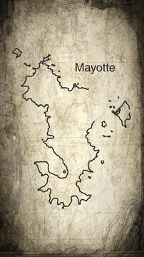 Mayotte map animation vertical video drawn on a cartography paper background