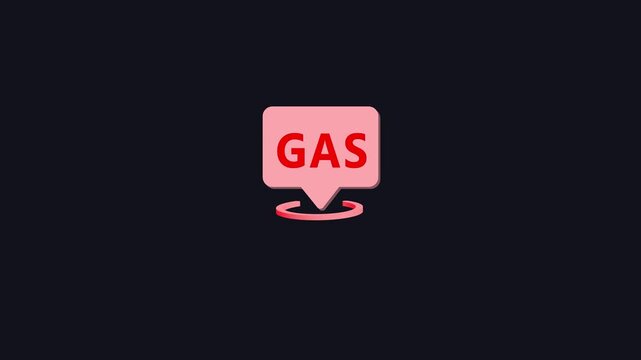 Red speech bubble with text GAS and red circular base on dark background word message
