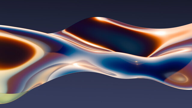 Abstract 3D rendering of a glossy metallic liquid wave